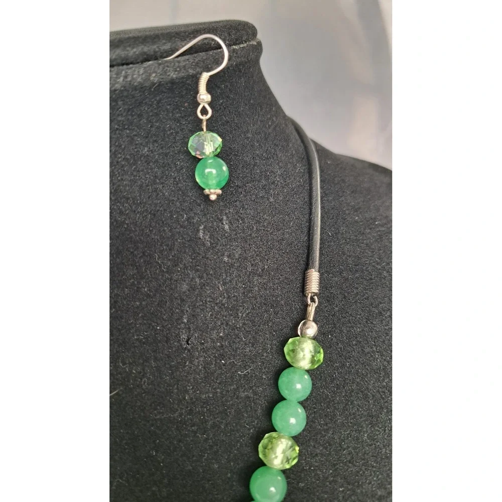 Gemstone Beaded Jewelry Set Necklace Earrings Aventurine Turtle Jade Pendant